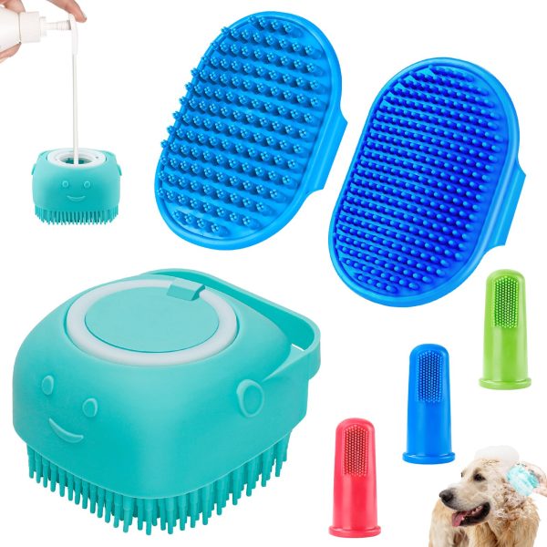 Ledorr Pet Products 3PCS Set Adjustable Ring Handle Blue Dog Bath Brush