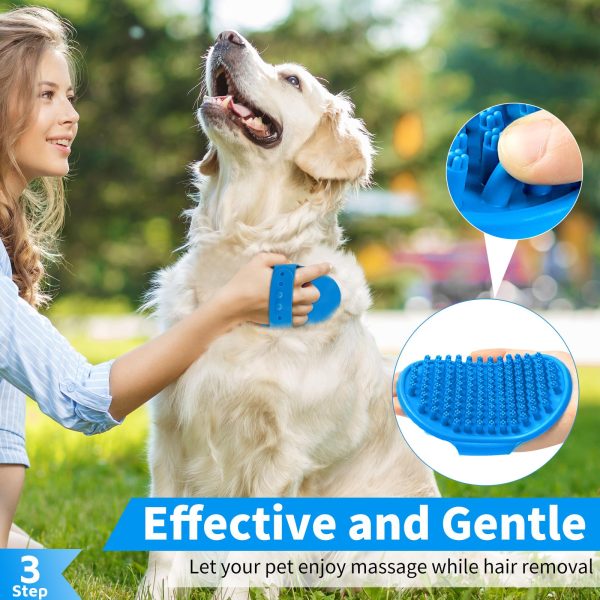 Ledorr Pet Products 3PCS Set Adjustable Ring Handle Blue Dog Bath Brush - Image 4