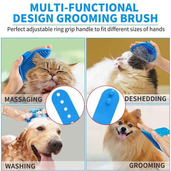 Ledorr Pet Products 3PCS Set Adjustable Ring Handle Blue Dog Bath Brush - Image 5