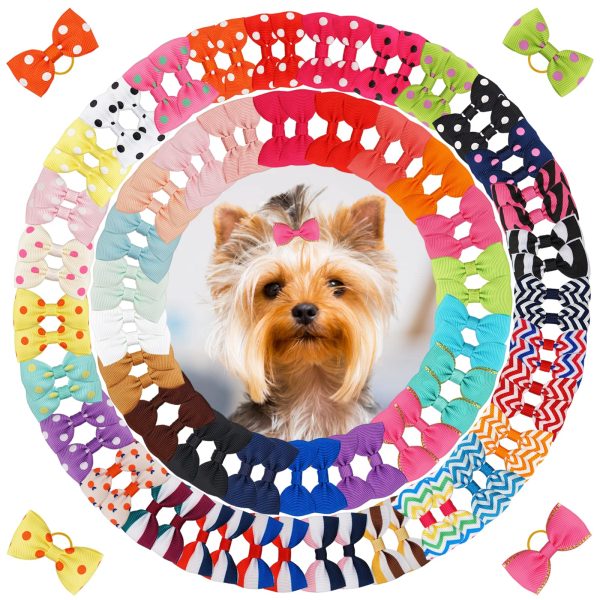 Ledorr Polka Dot Hair Bows with Rubber Bands for Small Dogs and Puppies