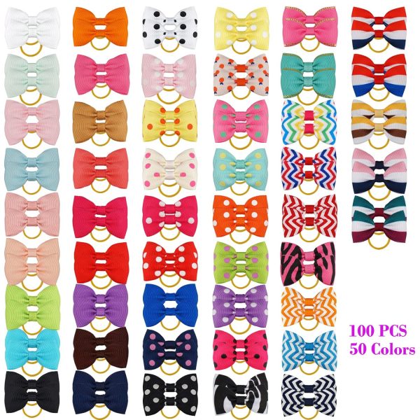 Ledorr Polka Dot Hair Bows with Rubber Bands for Small Dogs and Puppies - Image 2